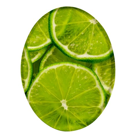 Lime Slices Close Up, Fresh, Fruit, Green Lemon Oval Glass Fridge Magnet (4 pack) from ArtsNow.com Front