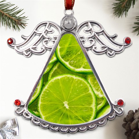 Lime Slices Close Up, Fresh, Fruit, Green Lemon Metal Angel with Crystal Ornament from ArtsNow.com Front