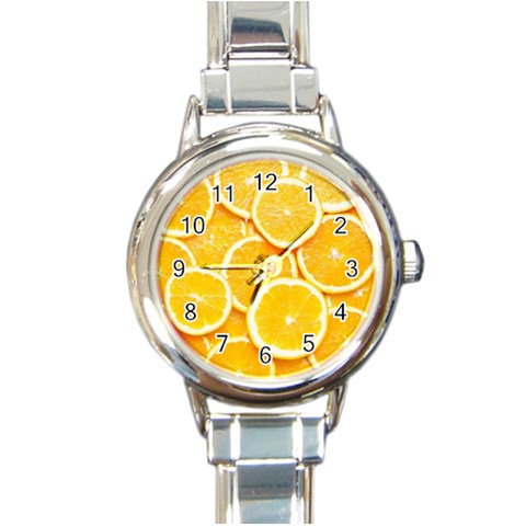 Oranges, Orange, Fruits Round Italian Charm Watch from ArtsNow.com Front