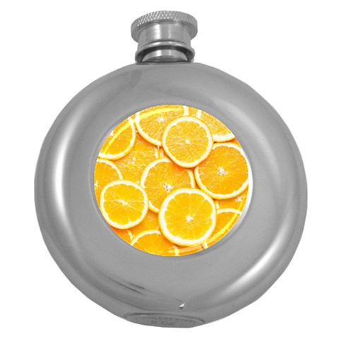 Oranges, Orange, Fruits Round Hip Flask (5 oz) from ArtsNow.com Front