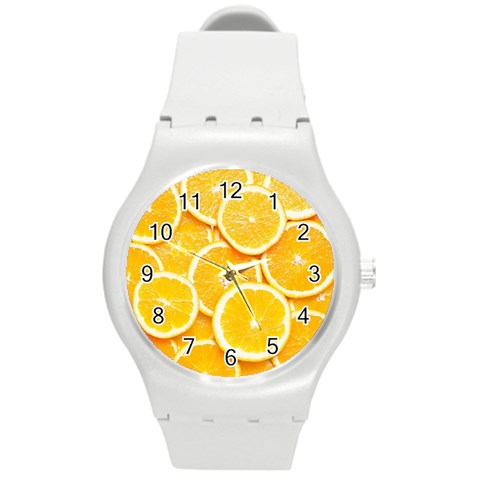 Oranges, Orange, Fruits Round Plastic Sport Watch (M) from ArtsNow.com Front