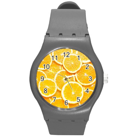 Oranges, Orange, Fruits Round Plastic Sport Watch (M) from ArtsNow.com Front