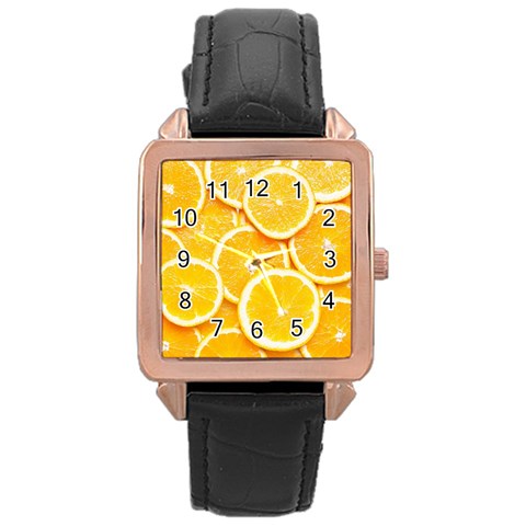 Oranges, Orange, Fruits Rose Gold Leather Watch  from ArtsNow.com Front