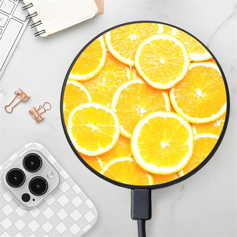 Oranges, Orange, Fruits Wireless Fast Charger(Black) from ArtsNow.com Front