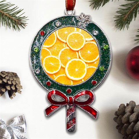 Oranges, Orange, Fruits Metal X Mas Lollipop with Crystal Ornament from ArtsNow.com Front