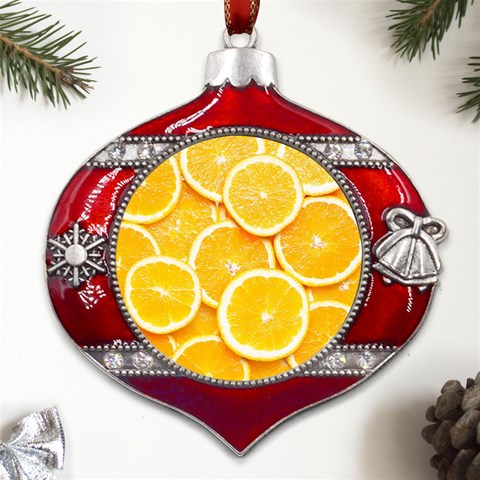 Oranges, Orange, Fruits Metal Snowflake And Bell Red Ornament from ArtsNow.com Front