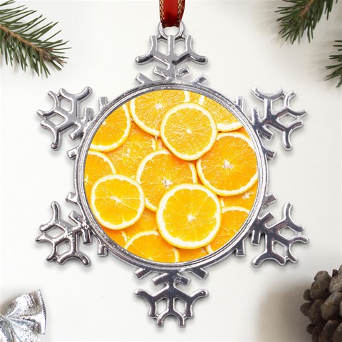 Oranges, Orange, Fruits Metal Large Snowflake Ornament from ArtsNow.com Front