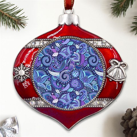 Patterns, Doodles, Pattern, Colorful Metal Snowflake And Bell Red Ornament from ArtsNow.com Front