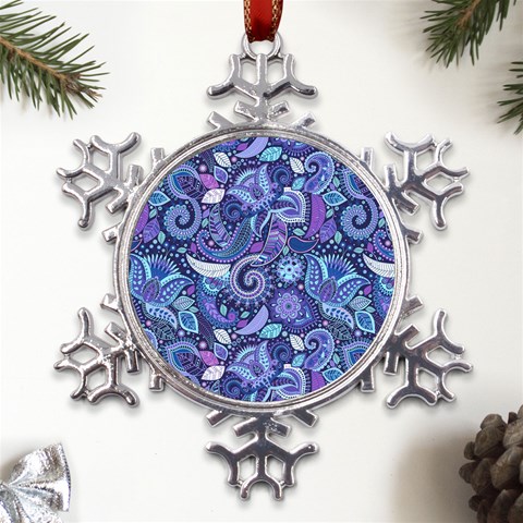 Patterns, Doodles, Pattern, Colorful Metal Large Snowflake Ornament from ArtsNow.com Front