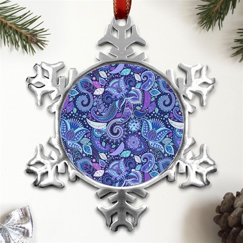 Patterns, Doodles, Pattern, Colorful Metal Small Snowflake Ornament from ArtsNow.com Front