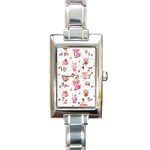 Pink Woodland Animals, Koteto Rectangle Italian Charm Watch