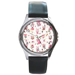 Pink Woodland Animals, Koteto Round Metal Watch