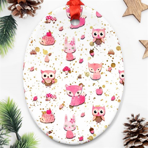 Pink Woodland Animals, Koteto Ornament (Oval) from ArtsNow.com Front