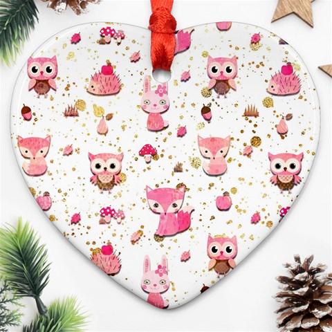 Pink Woodland Animals, Koteto Ornament (Heart) from ArtsNow.com Front