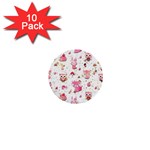 Pink Woodland Animals, Koteto 1  Mini Buttons (10 pack) 