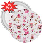 Pink Woodland Animals, Koteto 3  Buttons (10 pack) 