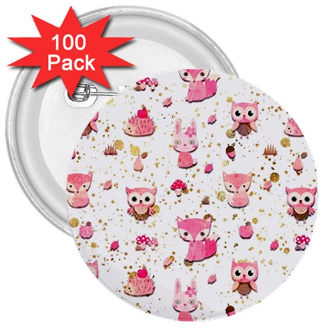 Pink Woodland Animals, Koteto 3  Buttons (100 pack)  from ArtsNow.com Front