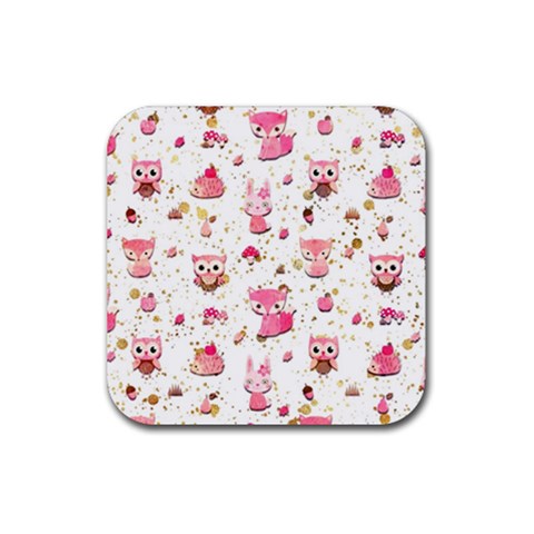 Pink Woodland Animals, Koteto Rubber Coaster (Square) from ArtsNow.com Front