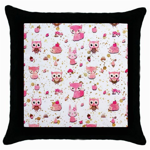 Pink Woodland Animals, Koteto Throw Pillow Case (Black) from ArtsNow.com Front