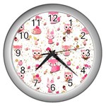 Pink Woodland Animals, Koteto Wall Clock (Silver)