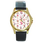 Pink Woodland Animals, Koteto Round Gold Metal Watch