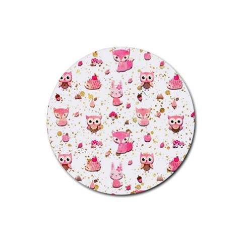 Pink Woodland Animals, Koteto Rubber Coaster (Round) from ArtsNow.com Front