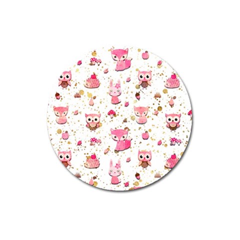 Pink Woodland Animals, Koteto Magnet 3  (Round) from ArtsNow.com Front