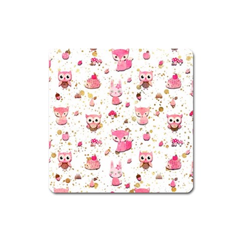 Pink Woodland Animals, Koteto Square Magnet from ArtsNow.com Front