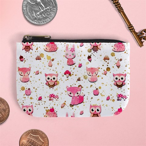 Pink Woodland Animals, Koteto Mini Coin Purse from ArtsNow.com Front