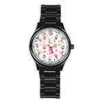 Pink Woodland Animals, Koteto Stainless Steel Round Watch