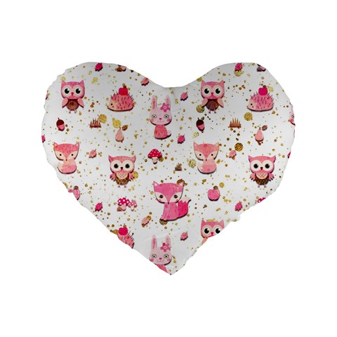 Pink Woodland Animals, Koteto Standard 16  Premium Flano Heart Shape Cushions from ArtsNow.com Front