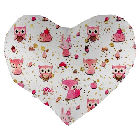 Pink Woodland Animals, Koteto Large 19  Premium Flano Heart Shape Cushions from ArtsNow.com Back