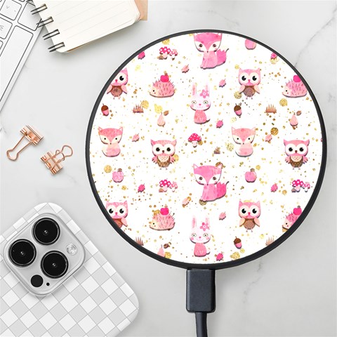 Pink Woodland Animals, Koteto Wireless Fast Charger(Black) from ArtsNow.com Front