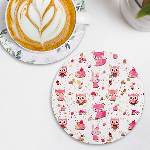 Pink Woodland Animals, Koteto UV Print Round Tile Coaster from ArtsNow.com Front