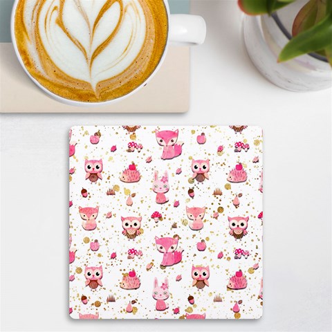 Pink Woodland Animals, Koteto UV Print Square Tile Coaster  from ArtsNow.com Front