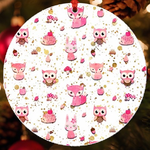 Pink Woodland Animals, Koteto UV Print Acrylic Ornament Round from ArtsNow.com Front