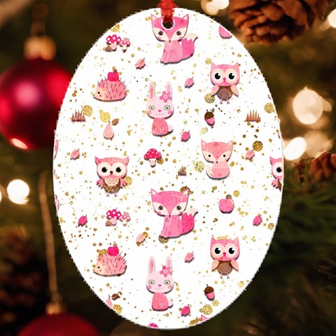 Pink Woodland Animals, Koteto UV Print Acrylic Ornament Oval from ArtsNow.com Front