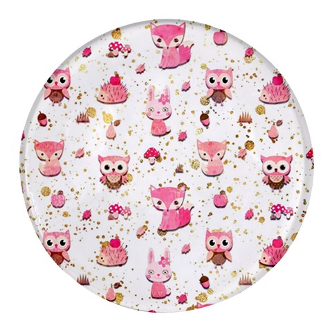 Pink Woodland Animals, Koteto Round Glass Fridge Magnet (4 pack) from ArtsNow.com Front