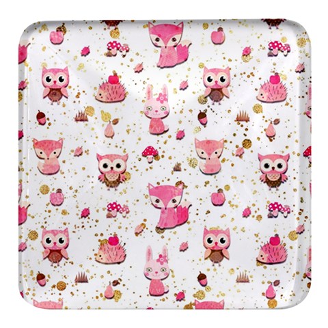 Pink Woodland Animals, Koteto Square Glass Fridge Magnet (4 pack) from ArtsNow.com Front