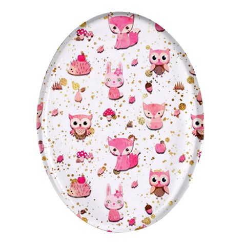 Pink Woodland Animals, Koteto Oval Glass Fridge Magnet (4 pack) from ArtsNow.com Front