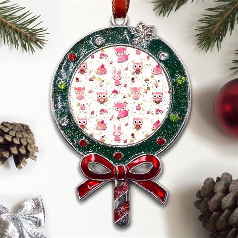 Pink Woodland Animals, Koteto Metal X Mas Lollipop with Crystal Ornament from ArtsNow.com Front