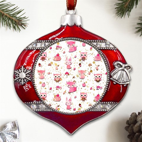 Pink Woodland Animals, Koteto Metal Snowflake And Bell Red Ornament from ArtsNow.com Front