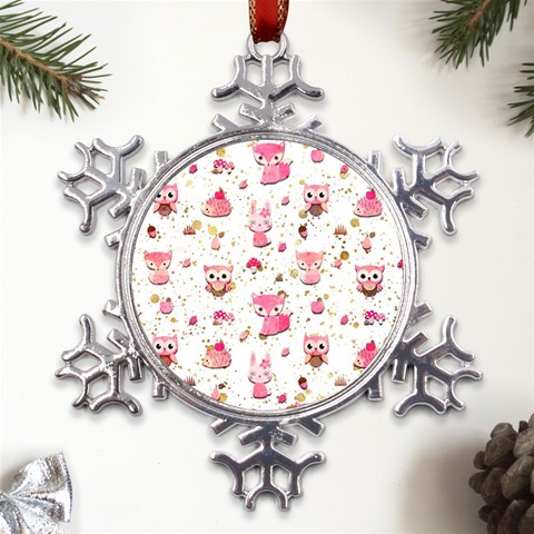 Pink Woodland Animals, Koteto Metal Large Snowflake Ornament from ArtsNow.com Front