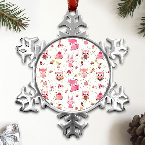 Pink Woodland Animals, Koteto Metal Small Snowflake Ornament from ArtsNow.com Front