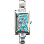 Snowy Winter Foliage, Adoxali, Christmas, Berry, Blue Rectangle Italian Charm Watch