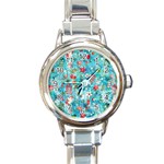 Snowy Winter Foliage, Adoxali, Christmas, Berry, Blue Round Italian Charm Watch