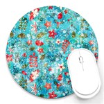 Snowy Winter Foliage, Adoxali, Christmas, Berry, Blue Round Mousepad