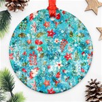 Snowy Winter Foliage, Adoxali, Christmas, Berry, Blue Ornament (Round)