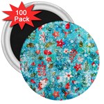 Snowy Winter Foliage, Adoxali, Christmas, Berry, Blue 3  Magnets (100 pack)