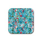 Snowy Winter Foliage, Adoxali, Christmas, Berry, Blue Rubber Coaster (Square)